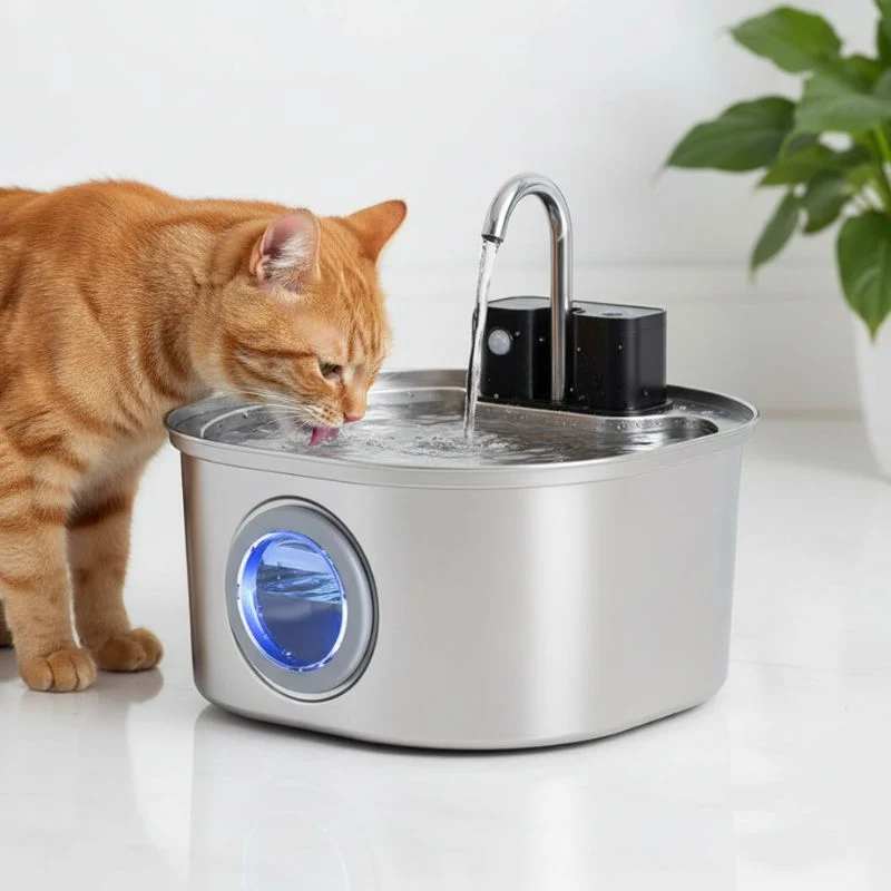 Fontaine eau chat sans fil en inox avec capteur intelligent - PurrH20™