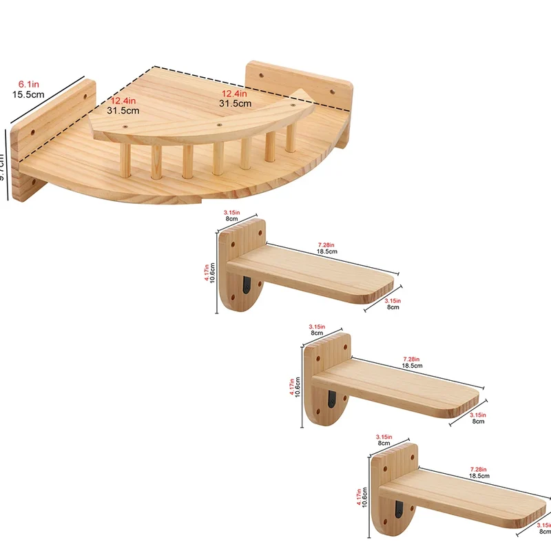 Wandmontierter Katzenbaum aus Holz - Beobachtungsplattform - Kontrollturm