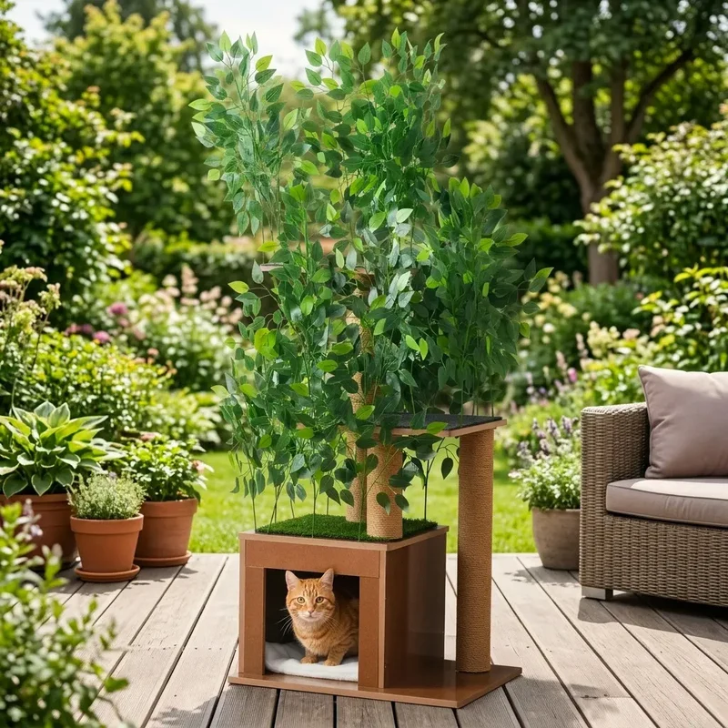 Arbre à chat extérieur avec plantes artificielles 158 cm