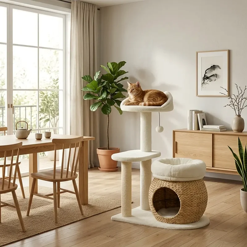 Arbre à chat blanc – S'intègre à votre déco, sans s'imposer