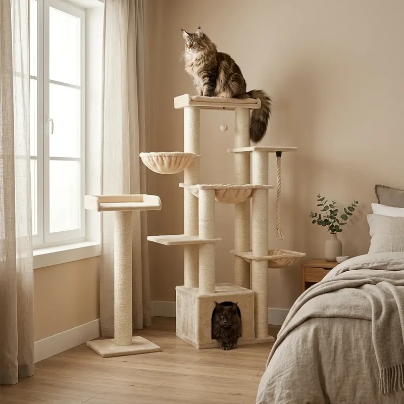 Arbre à chat beige Maine Coon – Le confort des grands félins