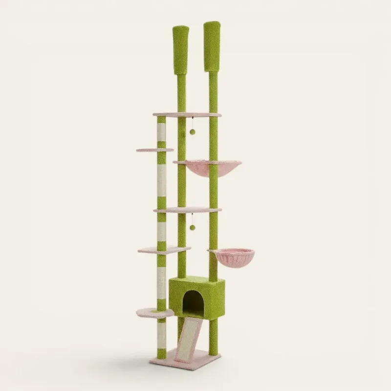 Arbre à chat géant vert – Hauteur ajustable jusqu’à 255 cm
