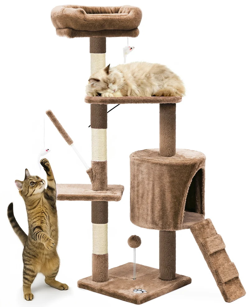 Arbre a chat 112cm multi niveaux Griffoir et niche Marron