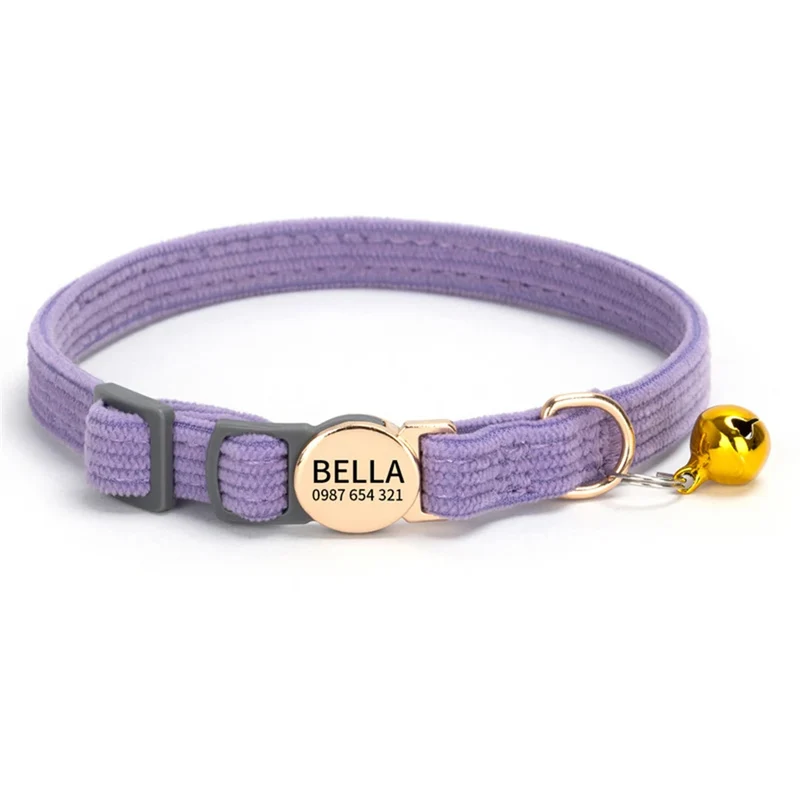 Collier en velours côtelé gravé pour chat