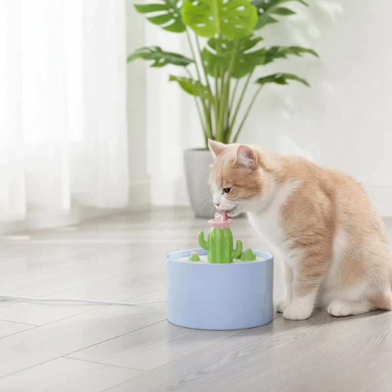 FONTAINE EAU CHAT CERAMIQUE - Cactus