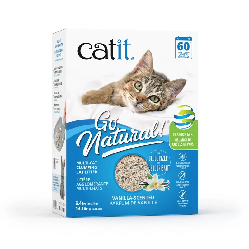 Go Natural! Litière Agglomérante à Base de Cosse de Pois Multi-Chats Vanille