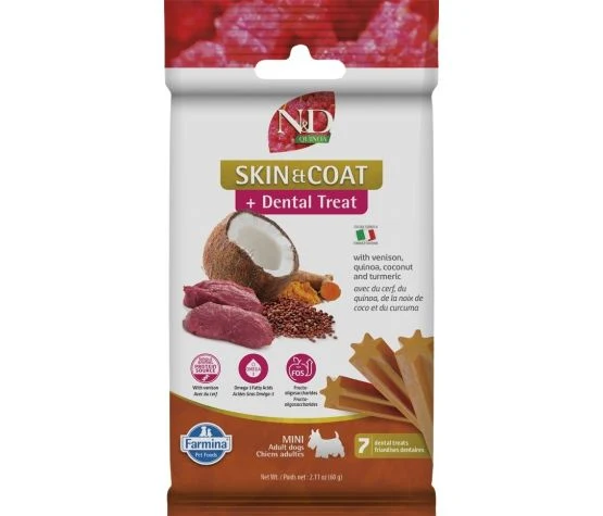 Farmina N&d Quinoa - Skin & Coat, Venison, Dental Treats for Dogs - Mini 60g