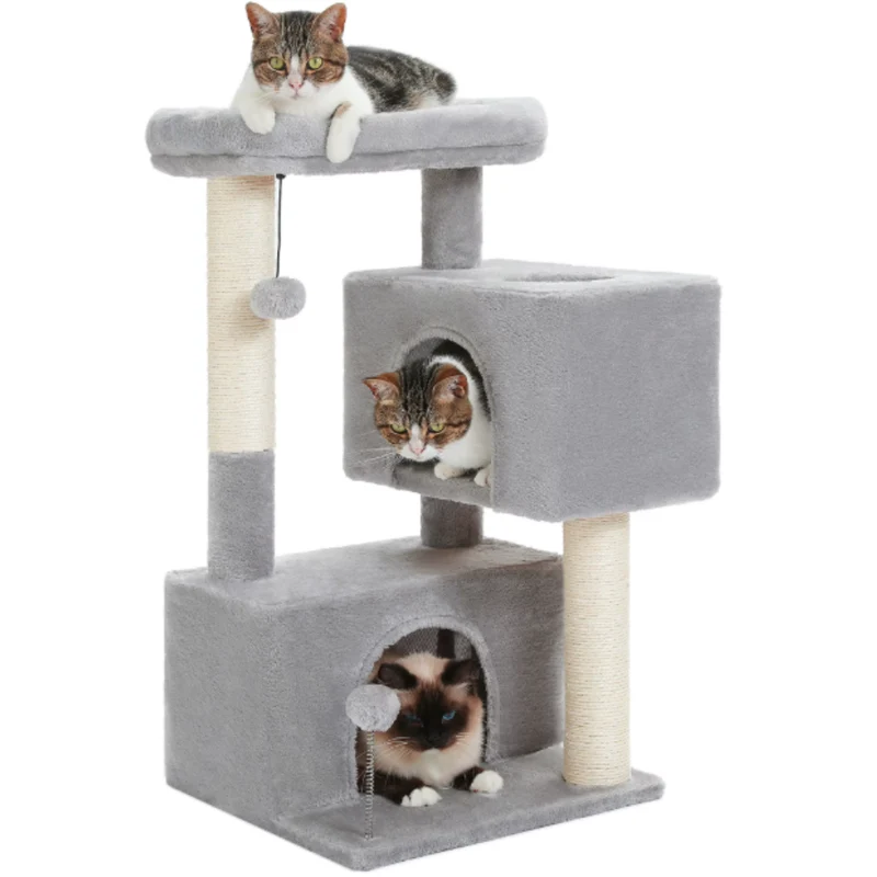 Arbre à chat 80 cm avec niche, plateforme et poteaux en sisal