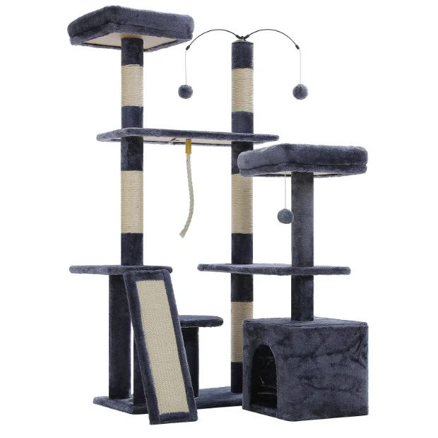 Arbre à chat 135 cm avec niche, plateformes, rampe et poteaux en sisal