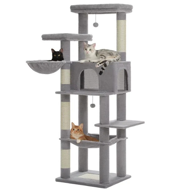 Arbre à chat 186 cm avec niche, hamac, panier et poteaux en sisal