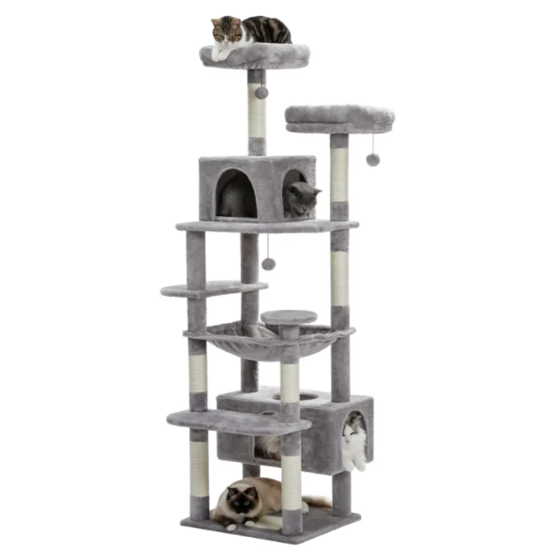 Arbre à chat multi-niveaux 184 cm avec niche, hamac et poteaux en sisal