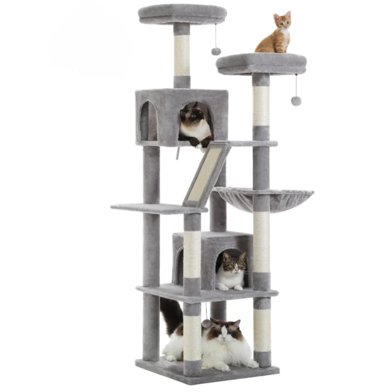 Arbre à chat multi-niveaux 180 cm avec niches, hamac et poteaux en sisal