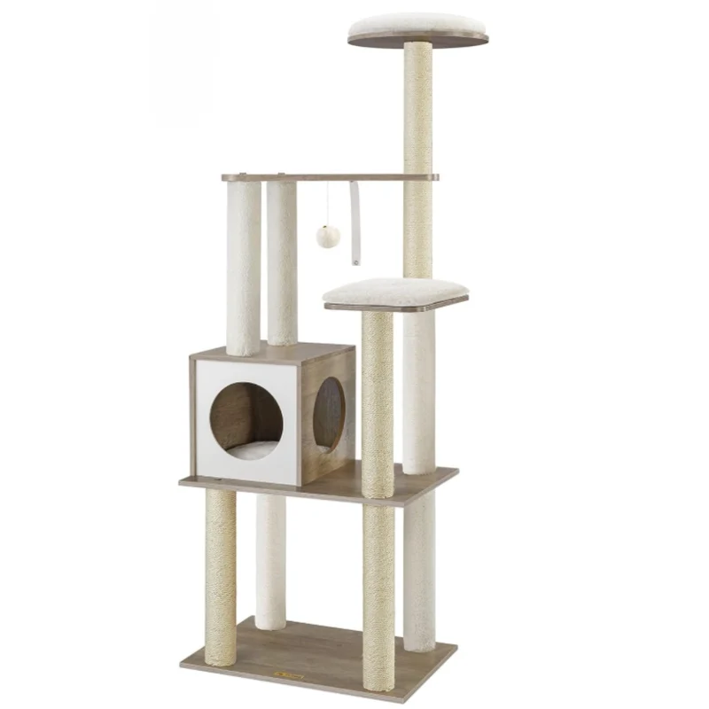 Arbre à chat multi-niveaux avec niche et poteaux en sisal 165 cm