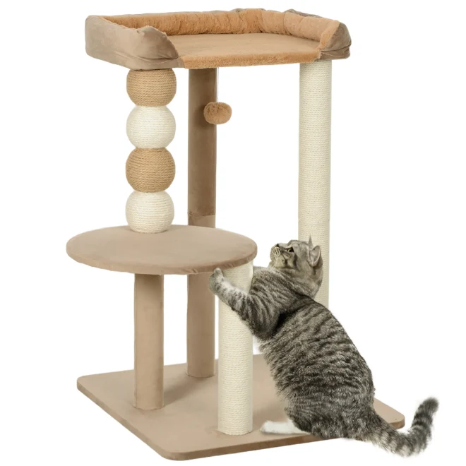 Arbre à chat avec plateforme rembourrée et poteaux en sisal 86 cm