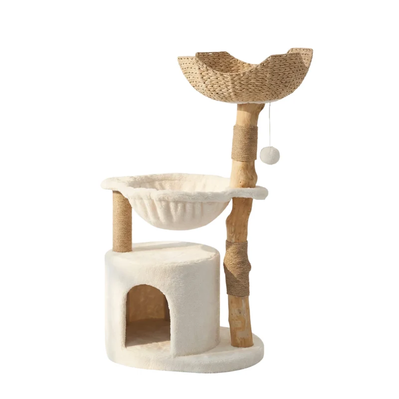Arbre à chat en bois avec 2 hamacs, niche et poteaux en sisal 102 cm