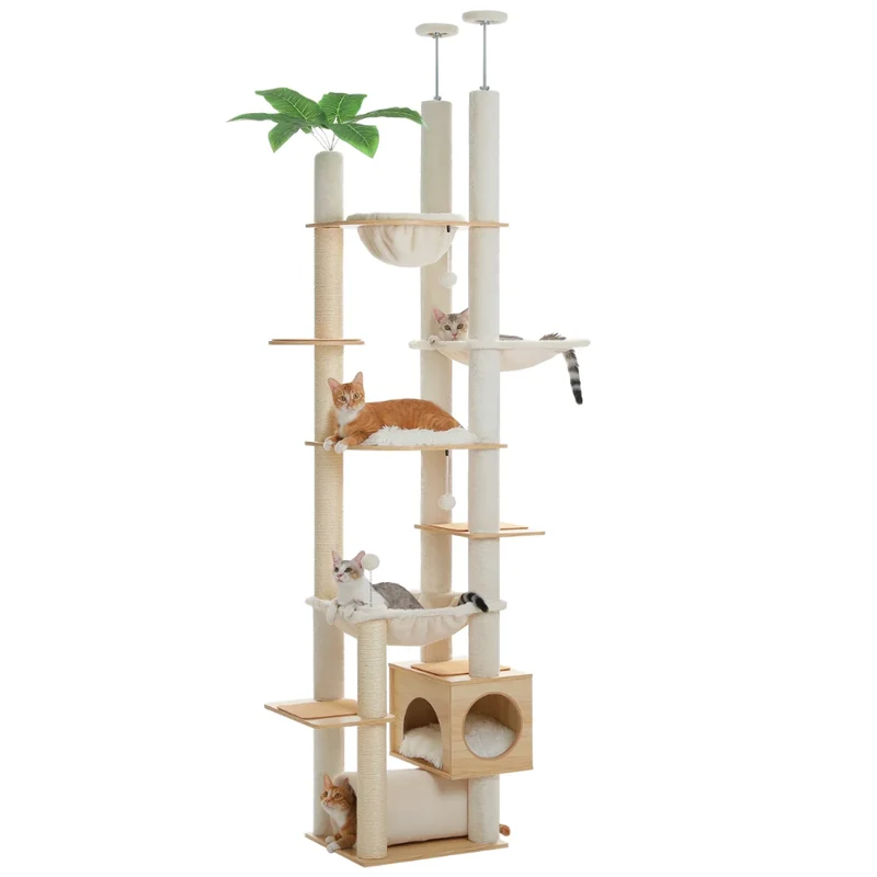 Arbre à chat réglable sol-plafond 230–252 cm avec hamac et niche