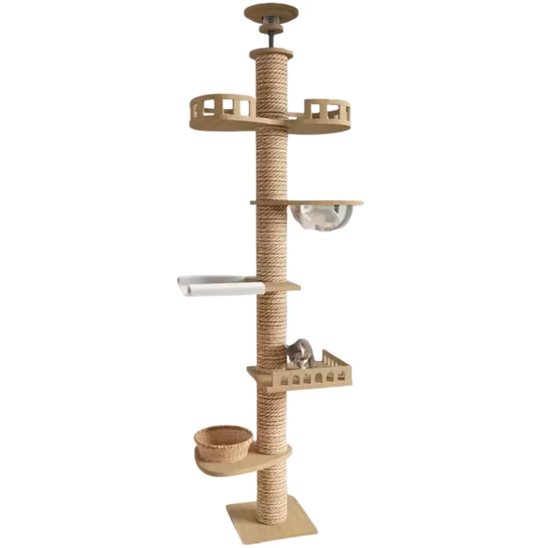 Arbre à chat en bois 250–270 cm fixation plafond avec poteau sisal