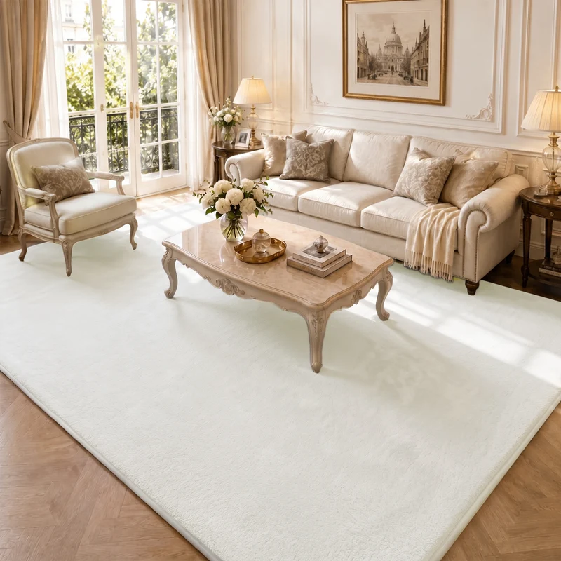 Tapis de salon poils ras doux antiderapant 240x340cm uni crème