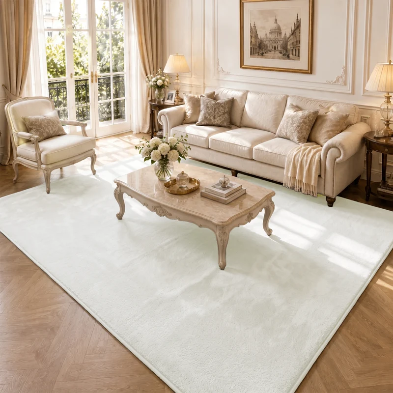 Tapis de salon poils ras doux antiderapant 200x300cm uni crème