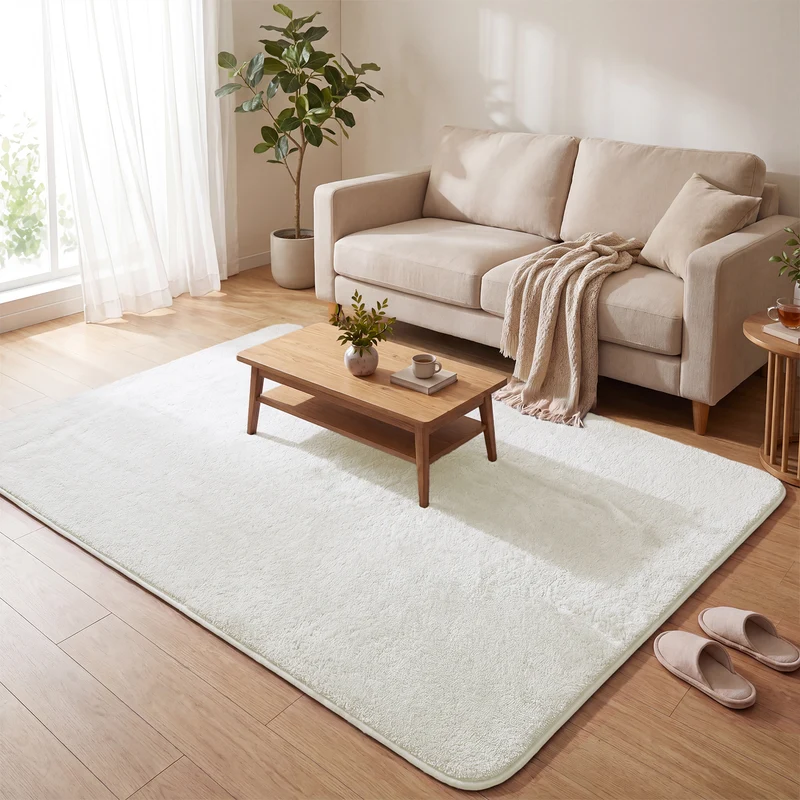 Tapis de salon poils ras doux antiderapant 160x230cm uni crème