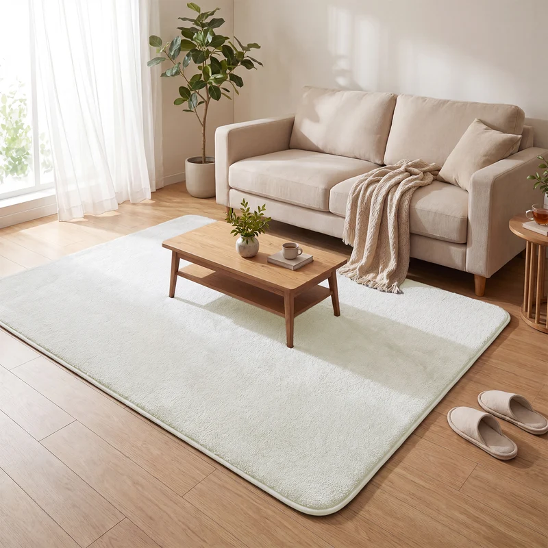 Tapis de salon poils ras doux antiderapant 140x200cm uni crème