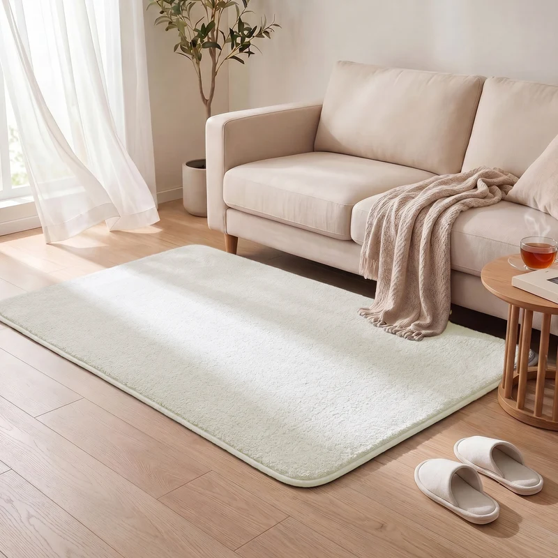 Tapis de salon poils ras doux antiderapant 120x160cm uni crème