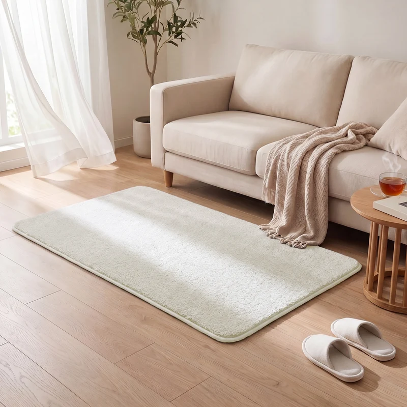 Tapis de salon poils ras doux antiderapant 80x150cm uni crème