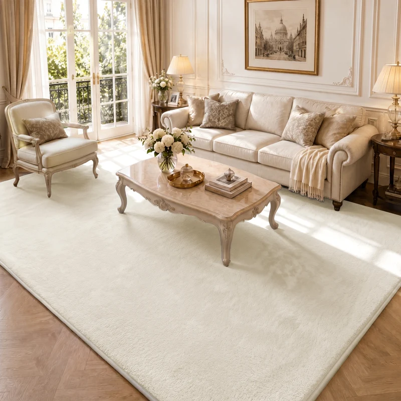 Tapis de salon poils ras doux antiderapant 240x340cm uni beige