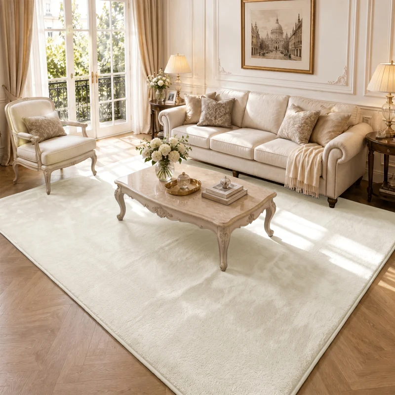 Tapis de salon poils ras doux antiderapant 200x300cm uni beige