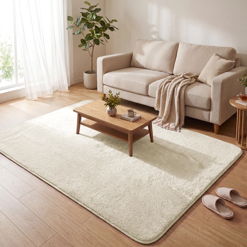 Tapis de salon poils ras doux antiderapant 160x230cm uni beige
