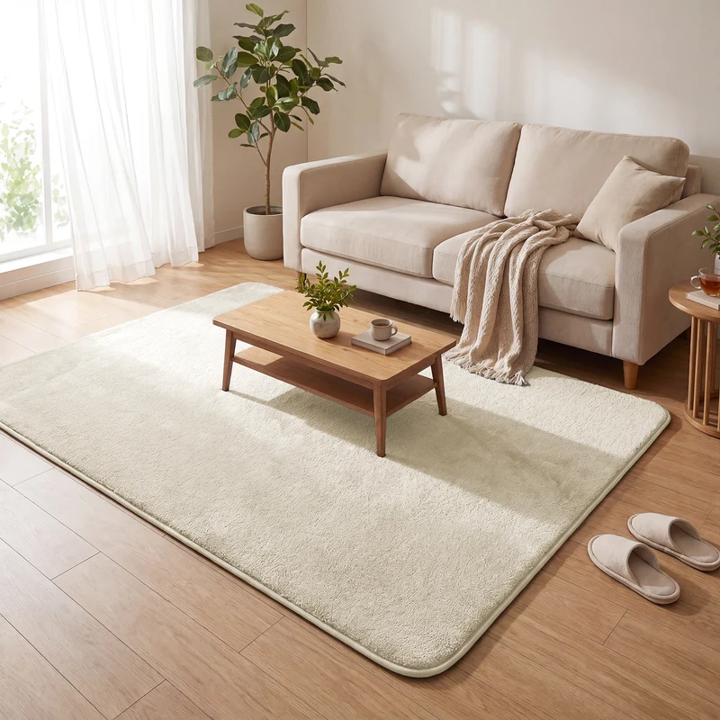 Tapis de salon poils ras doux antiderapant 140x200cm uni beige