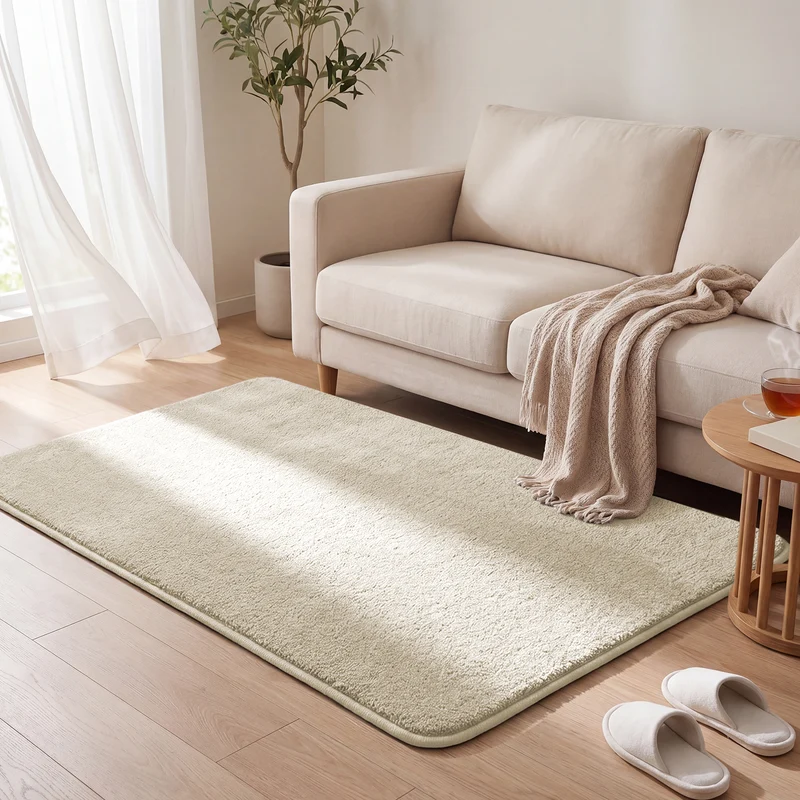 Tapis de salon poils ras doux antiderapant 120x160cm uni beige