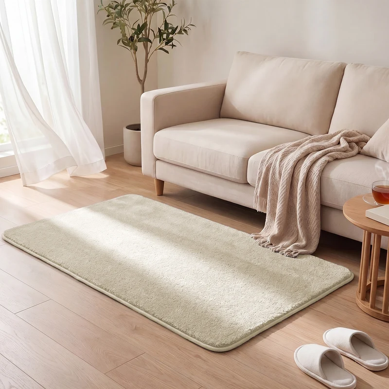 Tapis de salon poils ras doux antiderapant 80x150cm uni beige