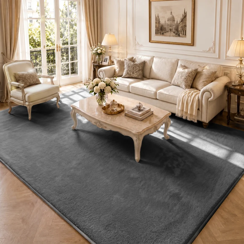 Tapis de salon poils ras doux antiderapant 240x340cm uni anthracite