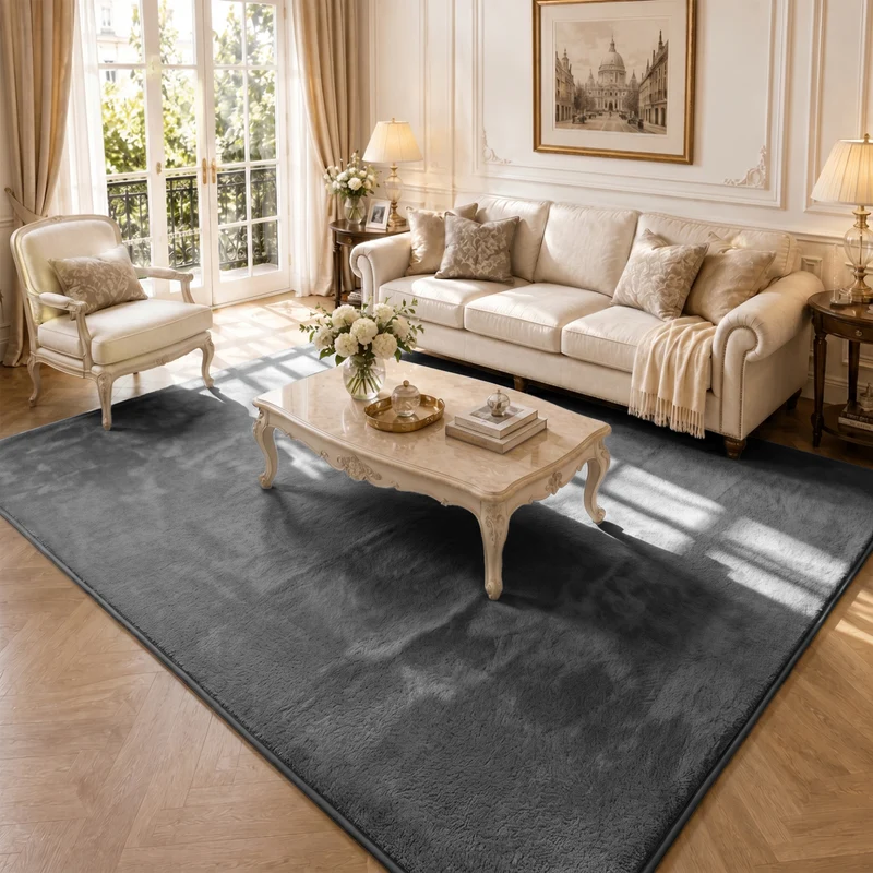 Tapis de salon poils ras doux antiderapant 200x300cm uni anthracite