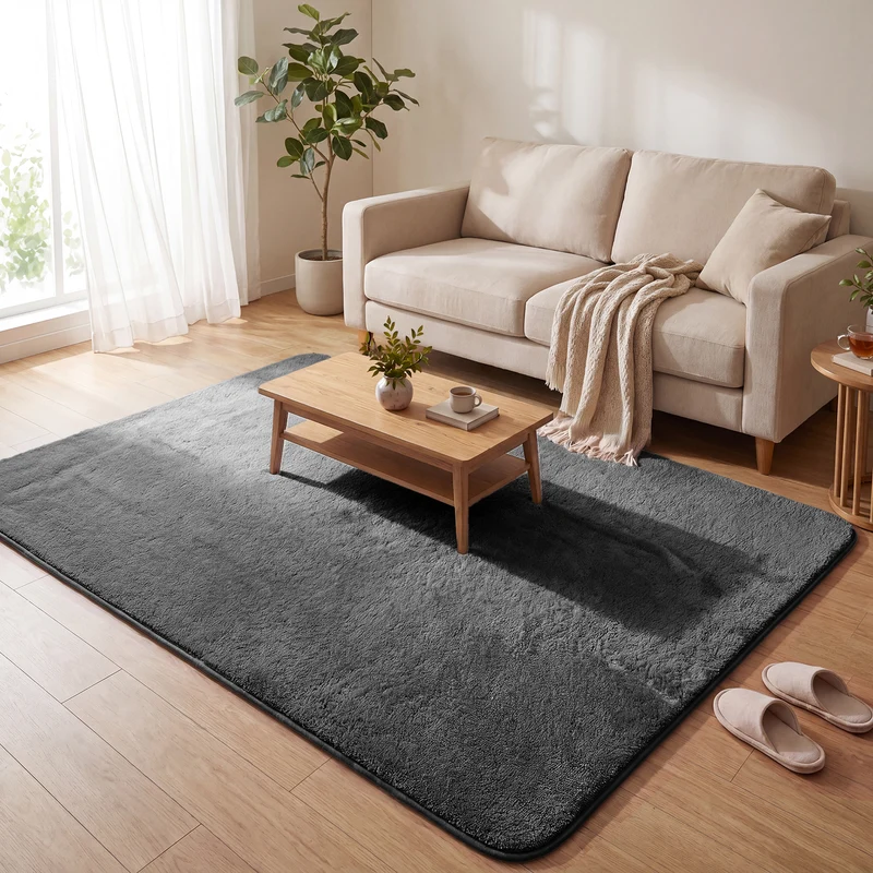 Tapis de salon poils ras doux antiderapant 160x230cm uni anthracite
