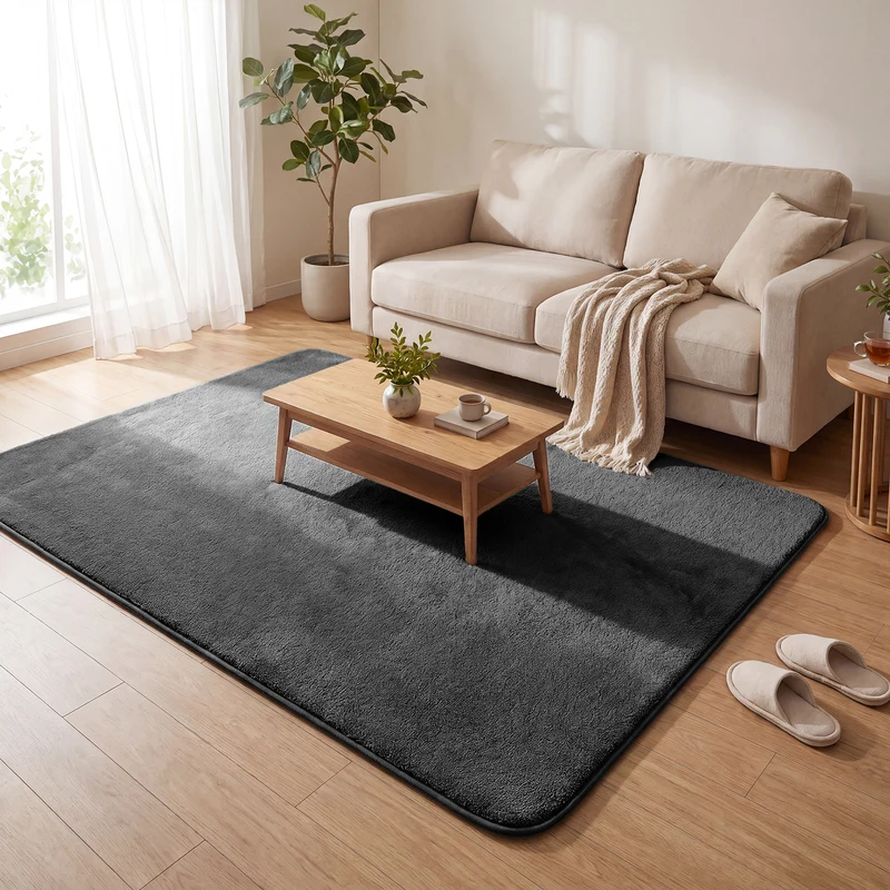 Tapis de salon poils ras doux antiderapant 140x200cm uni anthracite