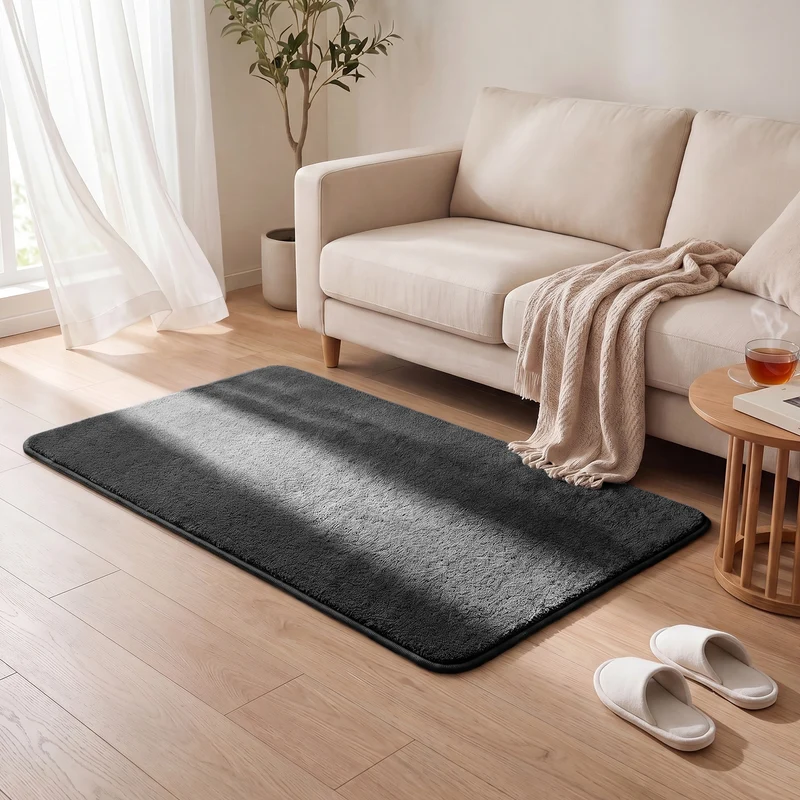 Tapis de salon poils ras doux antiderapant 80x150cm uni anthracite