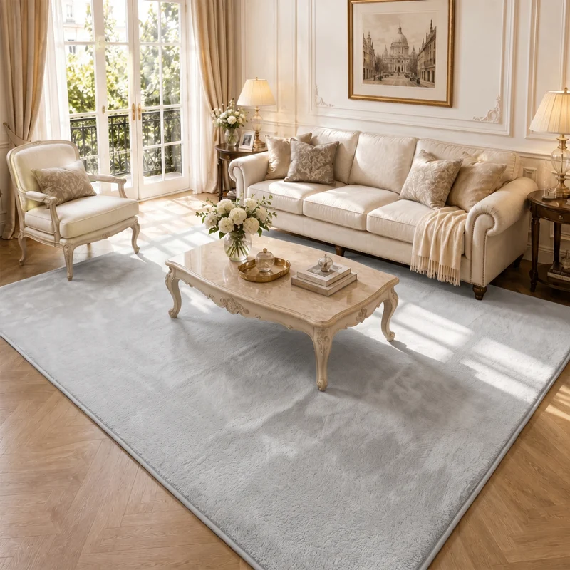 Tapis de salon poils ras doux antiderapant 200x300cm uni gris