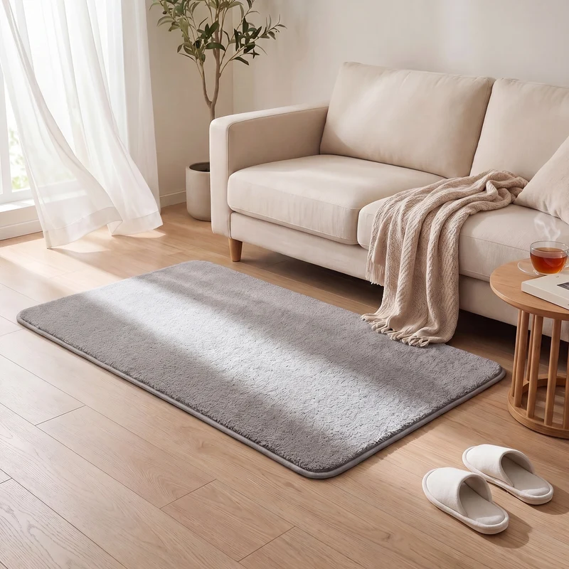 Tapis de salon poils ras doux antiderapant 80x150cm uni gris