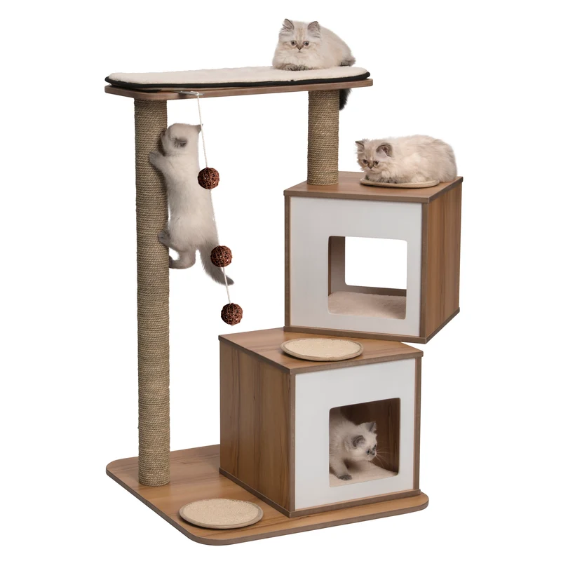 Catit Vesper - Arbre à Chat - Meuble V-Double en Bois de Noyer (65 x 65 x 103.5 cm)