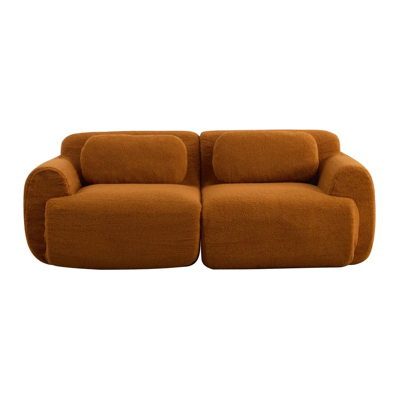 Canapé 2 places modulable en velours côtelé caramel et accoudoirs courbés, sans montage 189x91cm MODERNPLUS