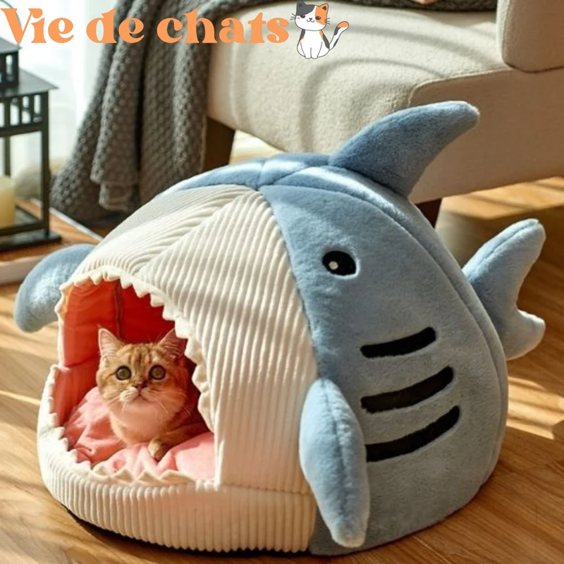 Niche pour Chat Requin Apaisante et Fermée FluffyShark™