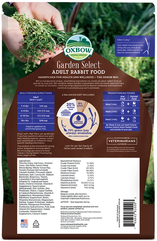 Oxbow Garden Select - Nourriture pour Lapin Adulte 4lbs - Lapin et petit rongeurs