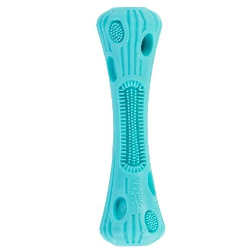 Messy Mutts "Totally Pooched, Stuff 'n Brush" Jouet bâton en caoutchouc pour chien, Bleu
