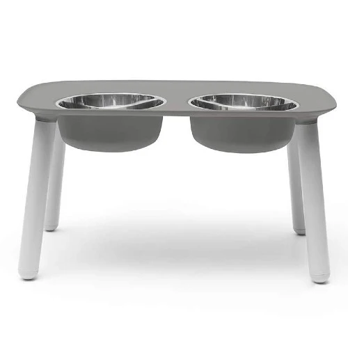 Messy Mutts Bol double surélevé avec pattes ajustables - Gris foncé