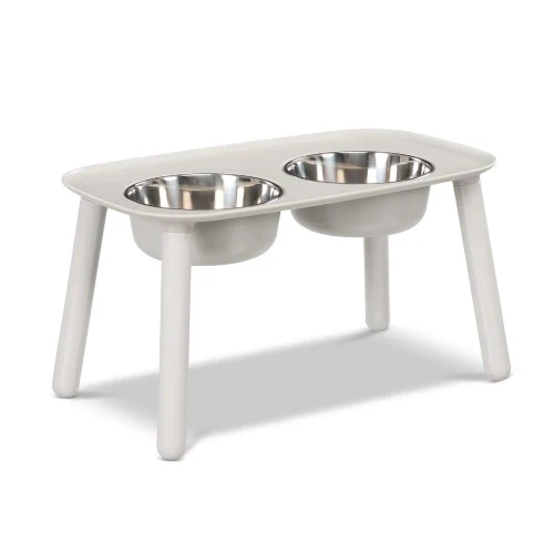 Messy Mutts Bol double surélevé avec pattes ajustables - Gris clair