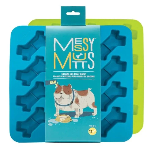 Messy Mutts Moules à biscuits pour cuire et congeler en forme d'os - Bleu et vert (Paquet de 2)