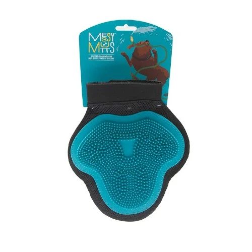 Messy Mutts Gant De Toilettage Avec brosse en silicone - Bleu