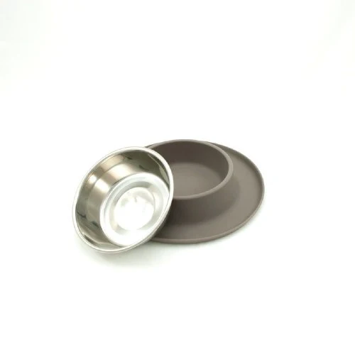 Messy Mutts Bol en inox avec base en silicone - Gris